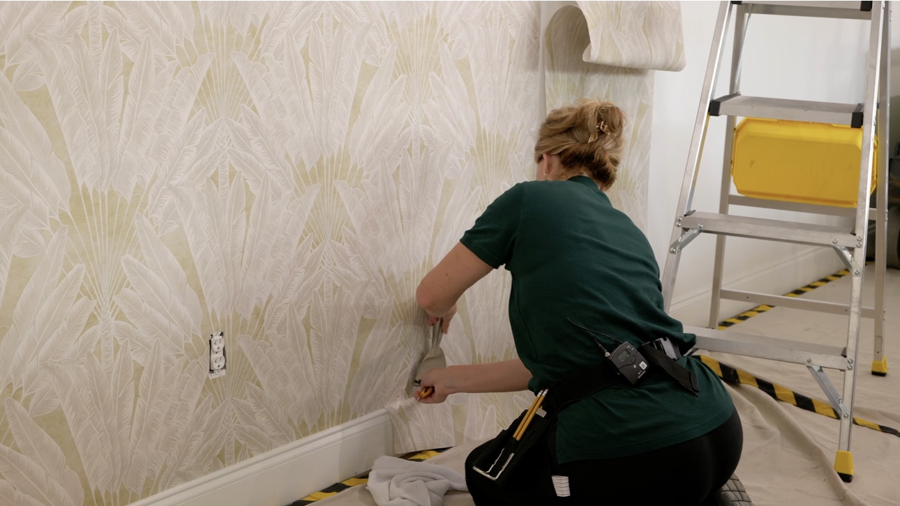 Professional wallpaper installation detail in an interior