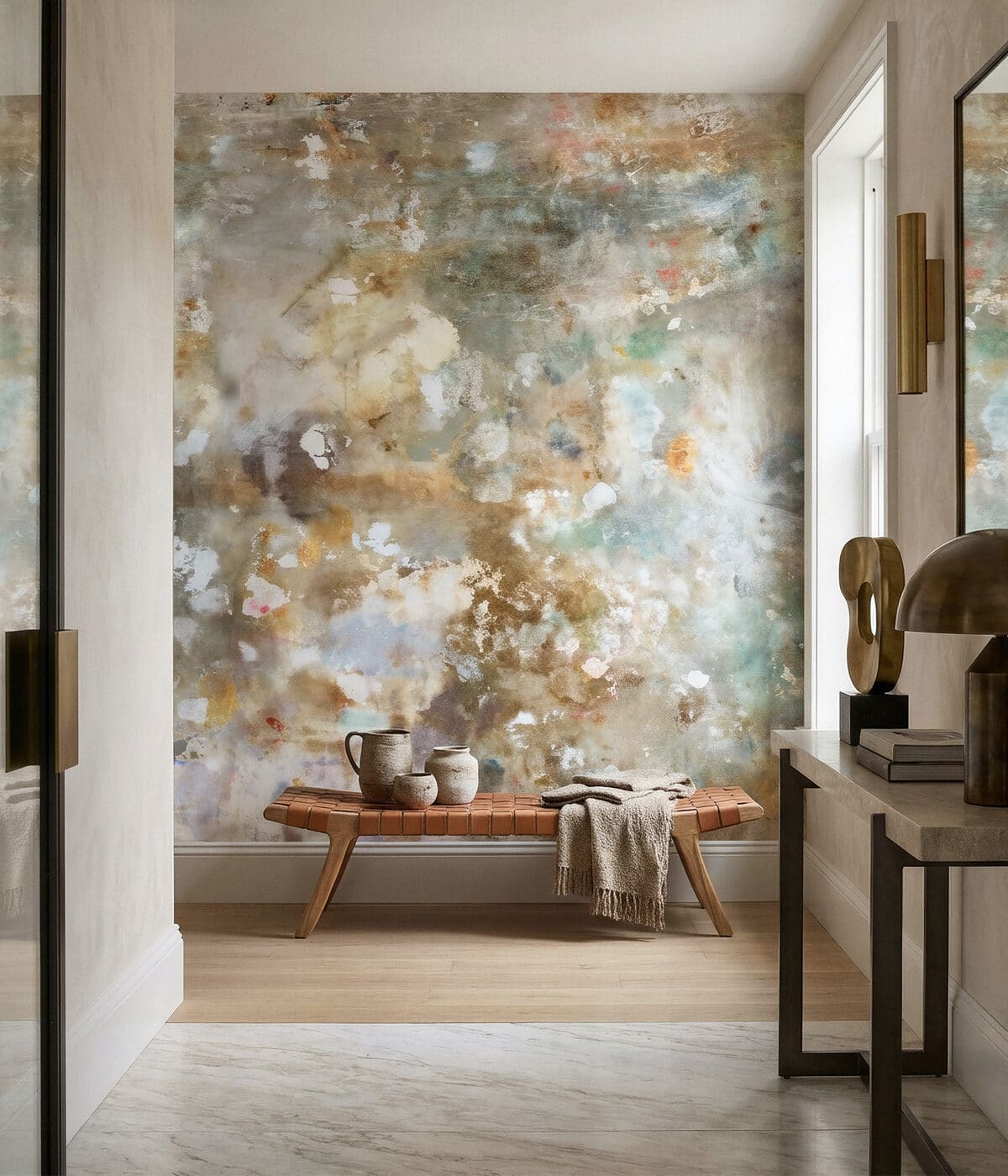 Luxury mural wallcovering in a finished interior